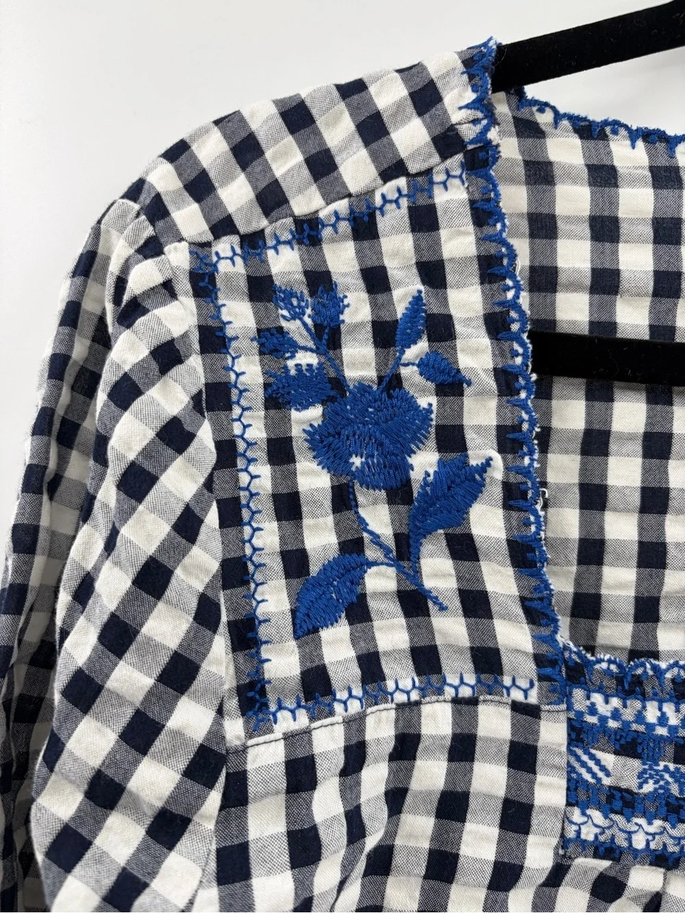 J.Crew Blouse Gingham Embroidered Square Neck Cottagecore Peasant Boho Sz small